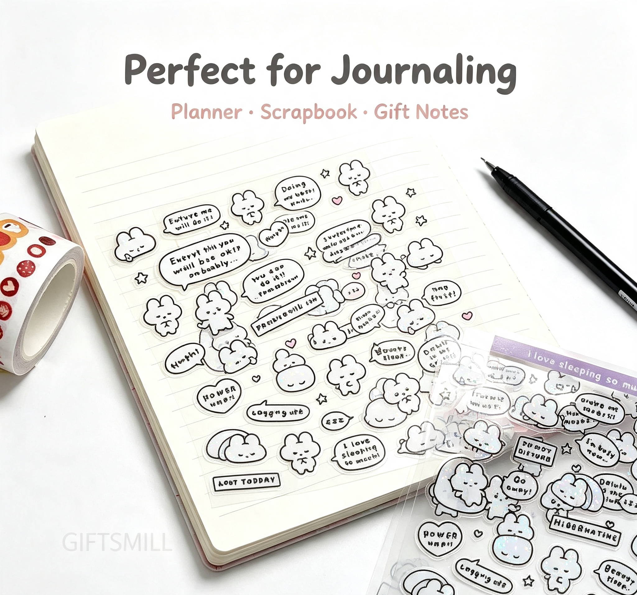 Custom Stickers Bunny Sheet Flat Lay for Kawaii Journaling
