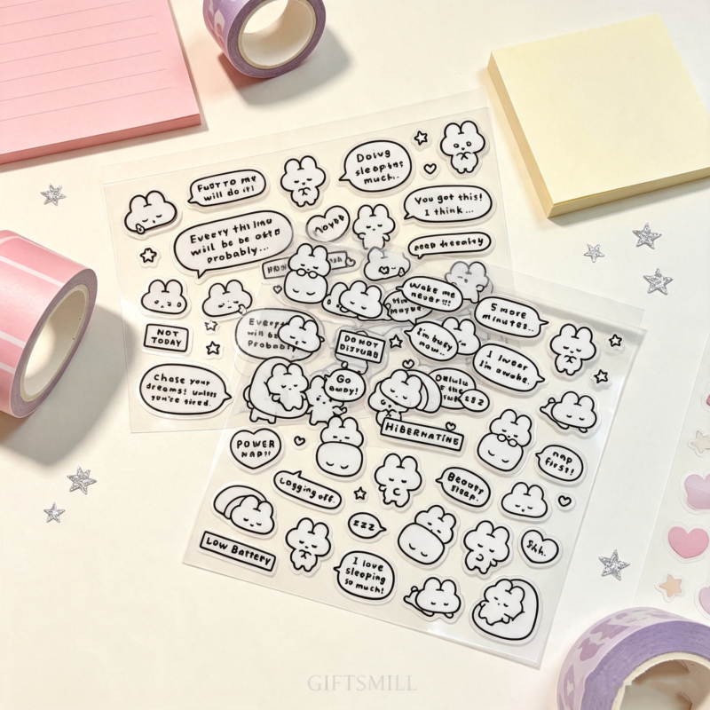 Cute bunny transparent quote sticker sheet for journal planner scrapbooking | Giftsmill