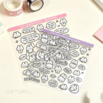 Two sheets of cute rabbit transparent motivational stickers flat lay | Giftsmill