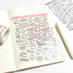 Bunny transparent stickers applied on journal notebook spread | Giftsmill