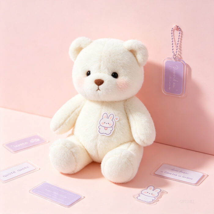 Custom bear plush doll with personalized bunny stickers and name design | Giftsmill