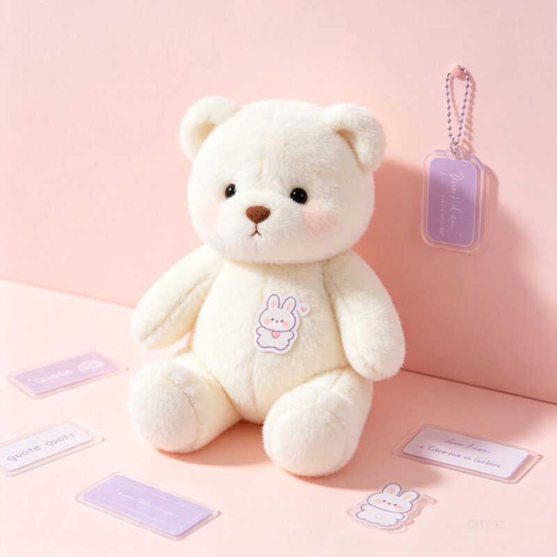 Custom bear plush doll with personalized bunny stickers and name design | Giftsmill