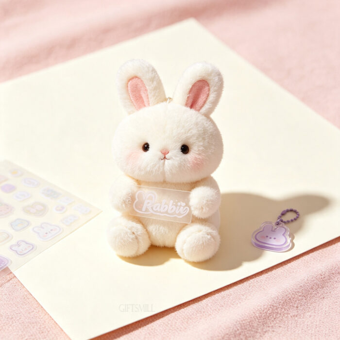 Cute bunny plush doll with transparent quote stickers, journal stationery gift | Giftsmill